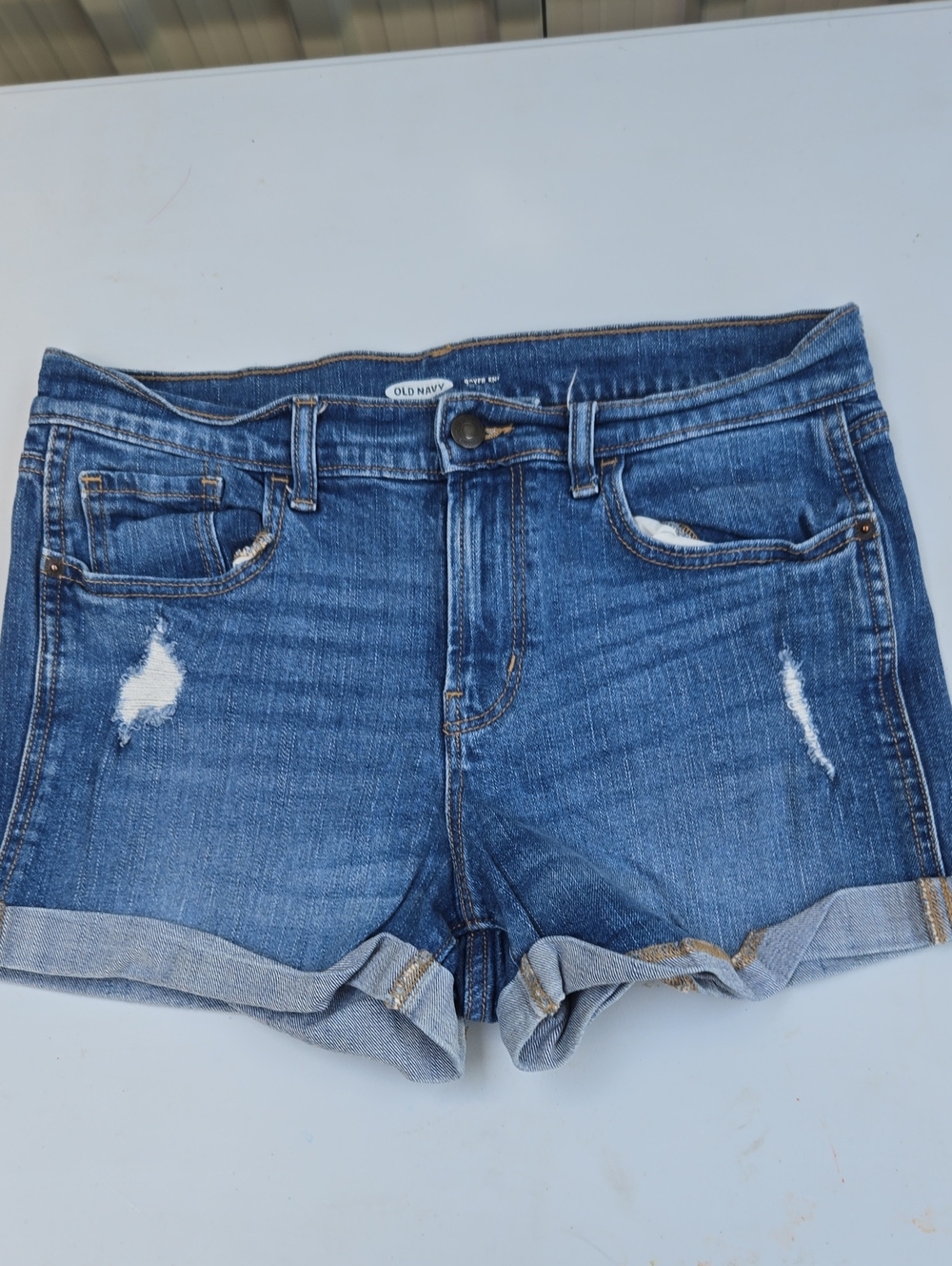 Old Navy Blue Distressed Roll-Cuff Denim Shorts